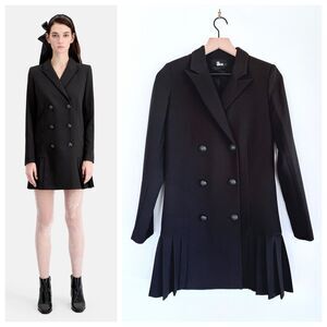 NEW The Kooples Marta Double Breasted Pleated Blazer Dress in Black Sz 1 (US 4)
